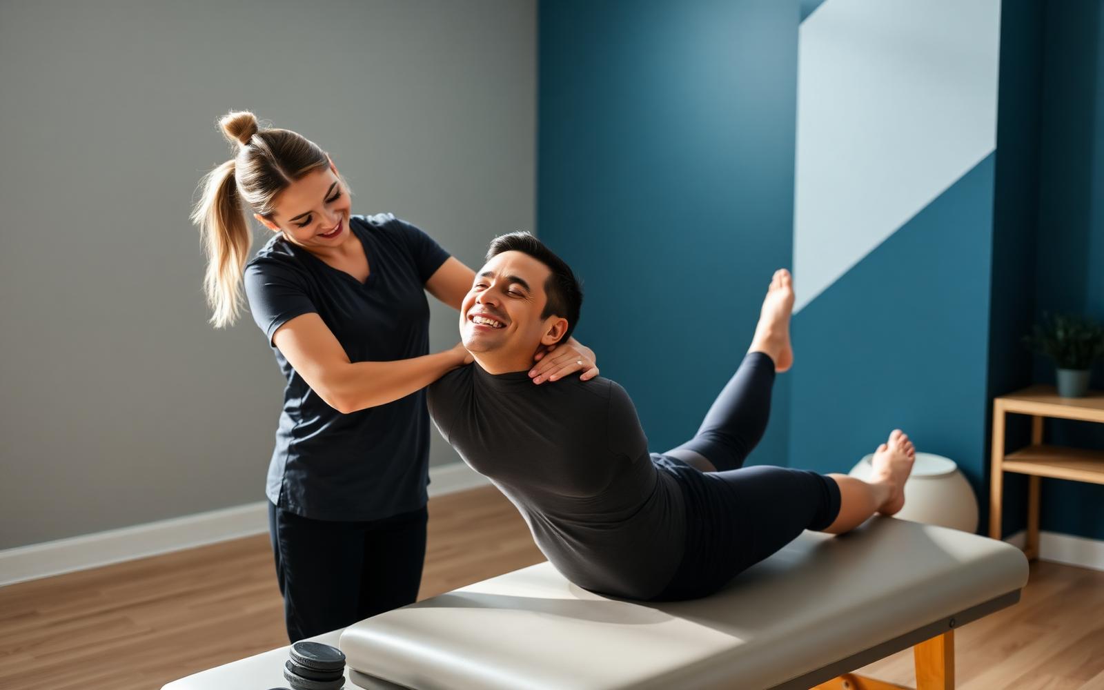 Certified Flexologist assisting a client with a one-on-one stretch